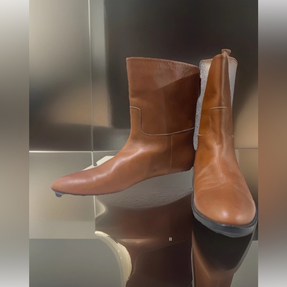 Jenni Kayne Women Cognac Brown Leather Ankle boots w/ back zipper size 39 8.5-9